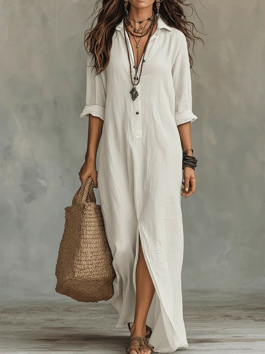 Soline - Robe Maxi Noire Longue avec Boutons