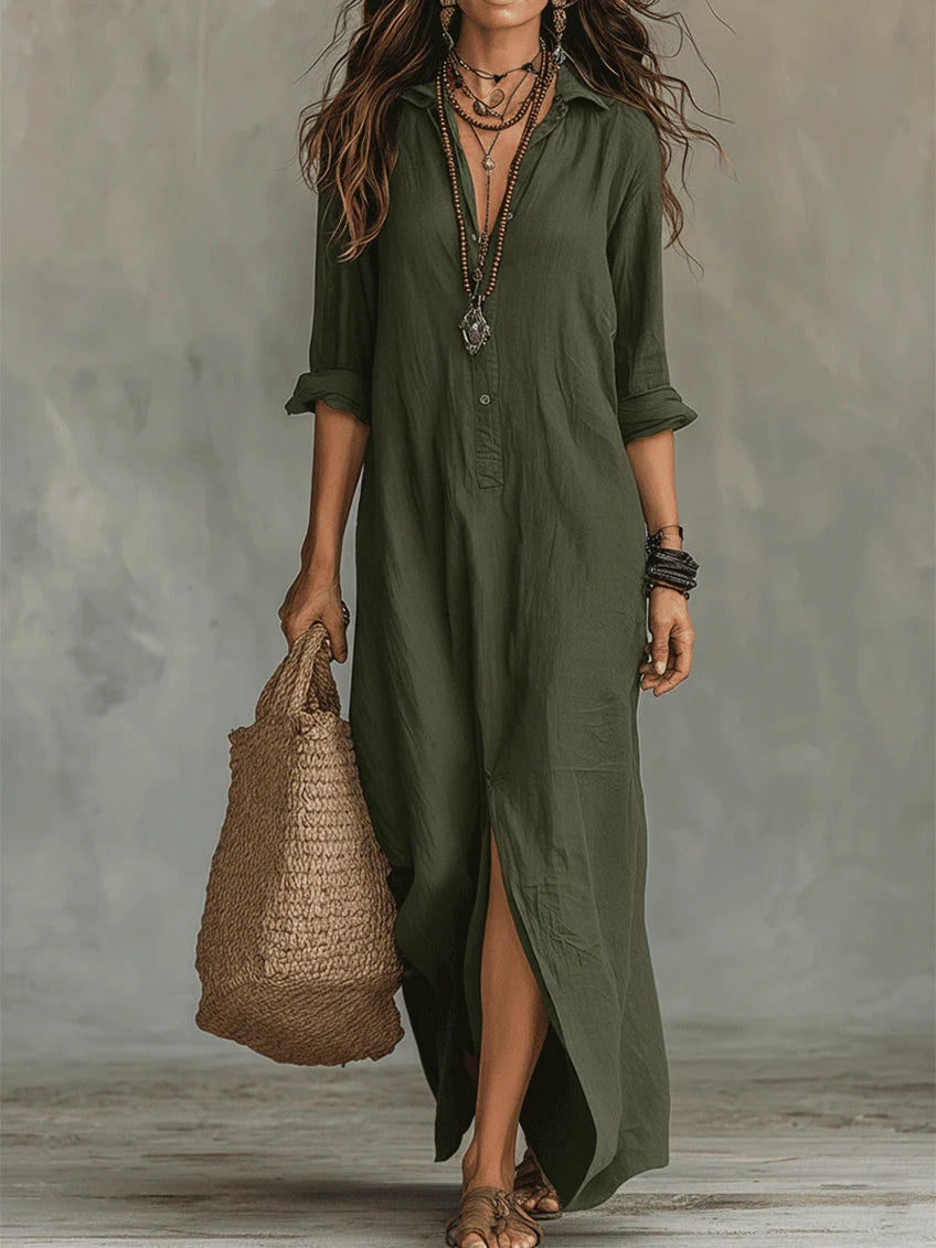 Soline - Robe Maxi Noire Longue avec Boutons