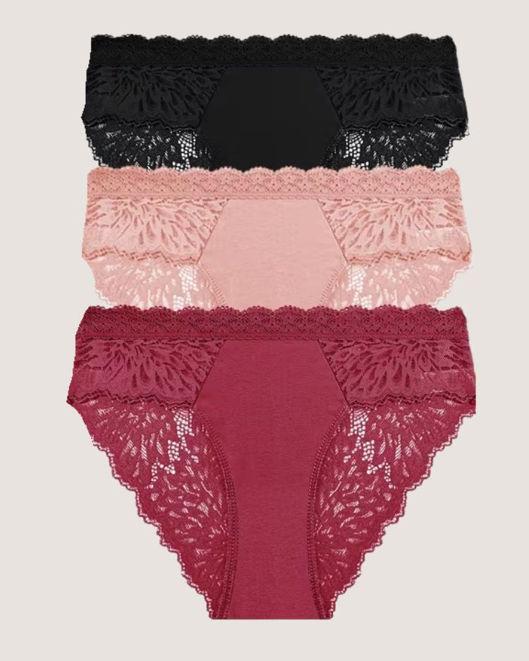 3-pack: romantische slipjes met lage taille van kant
