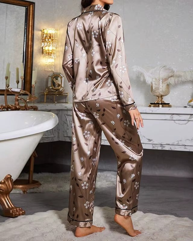 Bloemen Pyjamaset van Zijdezachte Satijn