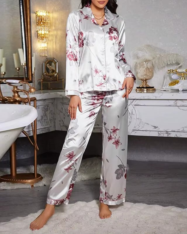 Bloemen Pyjamaset van Zijdezachte Satijn