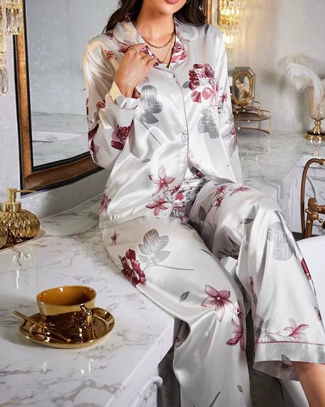 Bloemen Pyjamaset van Zijdezachte Satijn