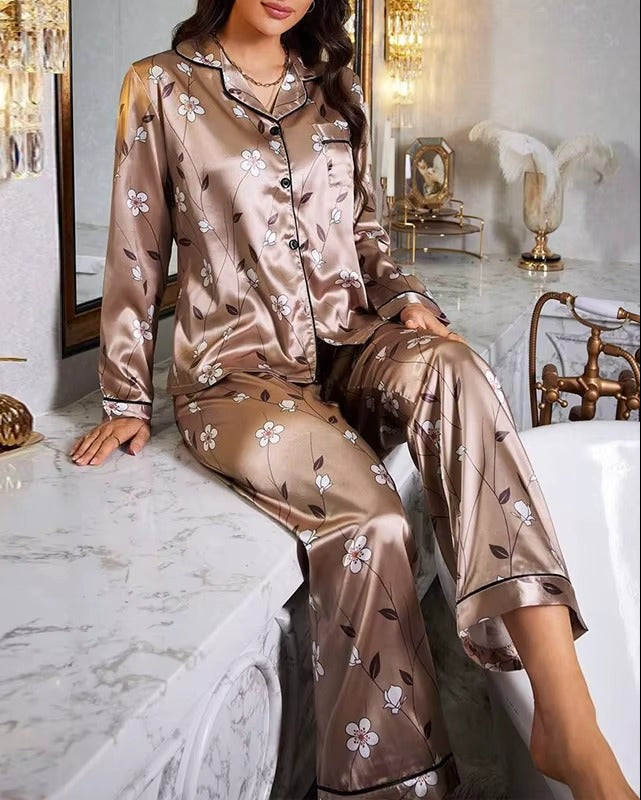 Bloemen Pyjamaset van Zijdezachte Satijn