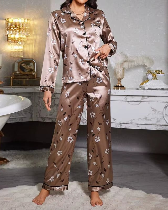 Bloemen Pyjamaset van Zijdezachte Satijn
