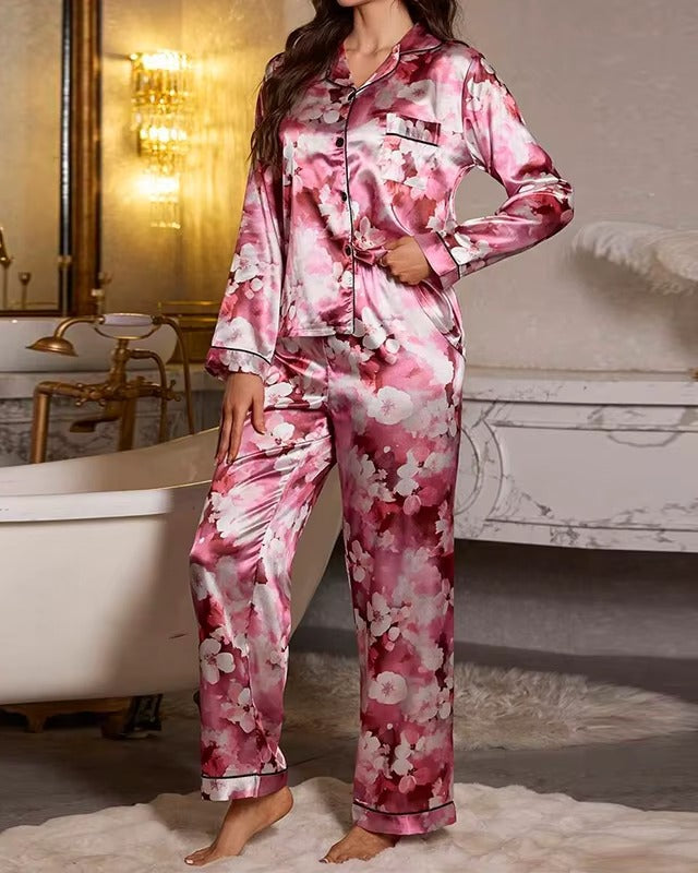 Bloemen Pyjamaset van Zijdezachte Satijn