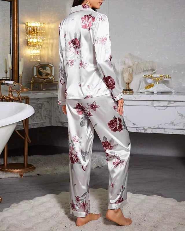 Bloemen Pyjamaset van Zijdezachte Satijn