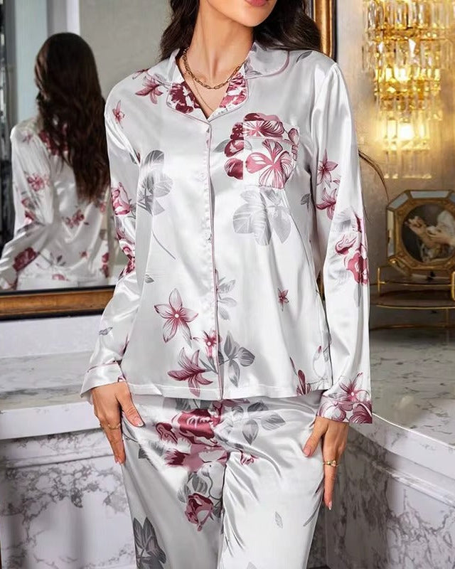 Bloemen Pyjamaset van Zijdezachte Satijn