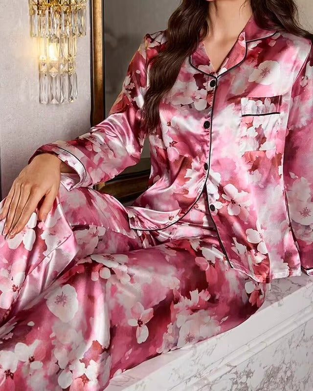 Bloemen Pyjamaset van Zijdezachte Satijn
