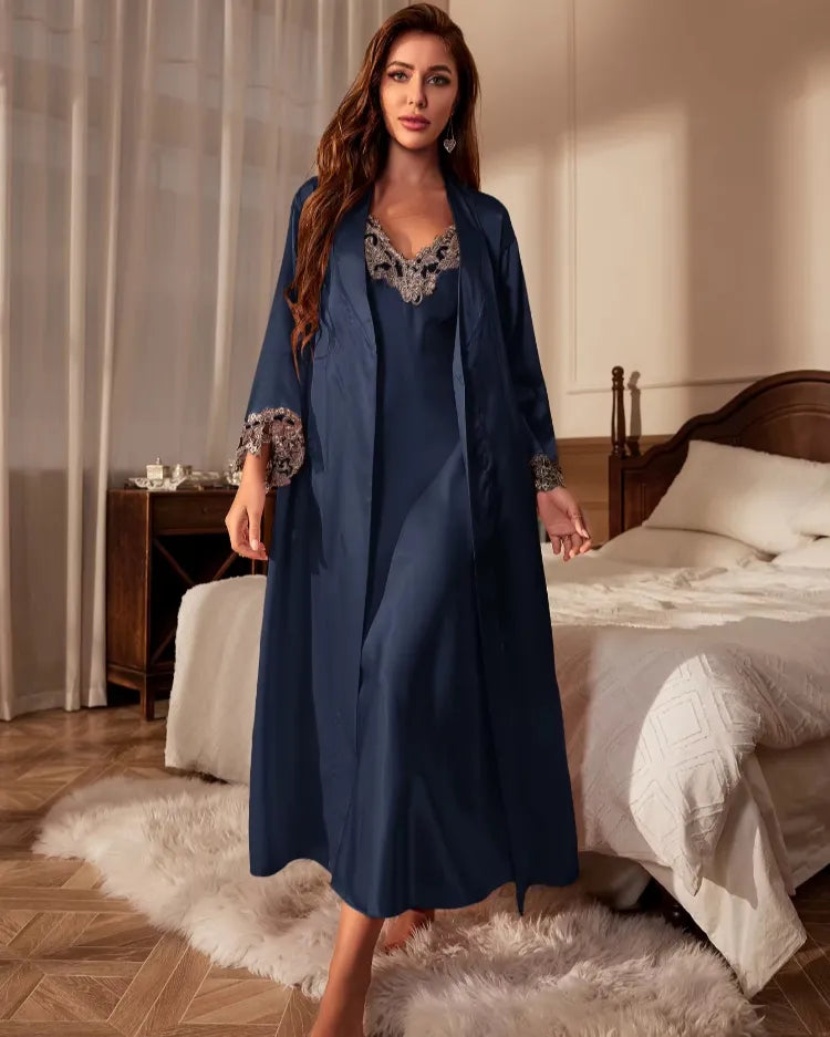 Loungewearset met contrasterend kant