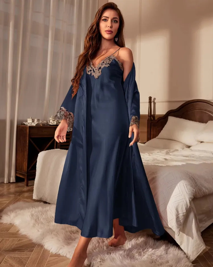 Loungewearset met contrasterend kant