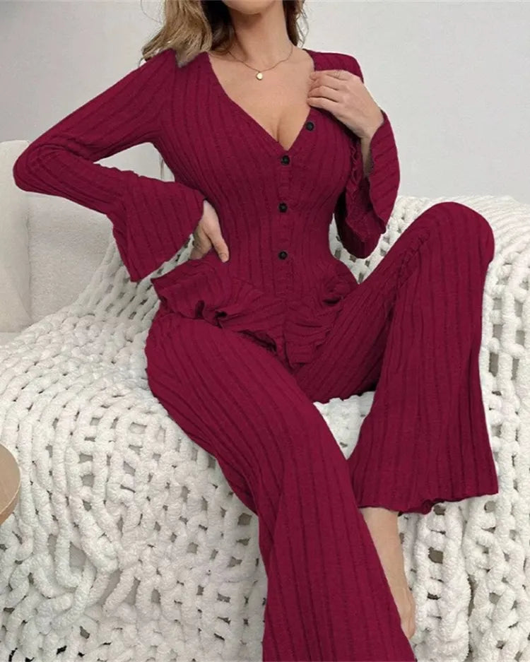 Geribde Gebreide Pyjamaset