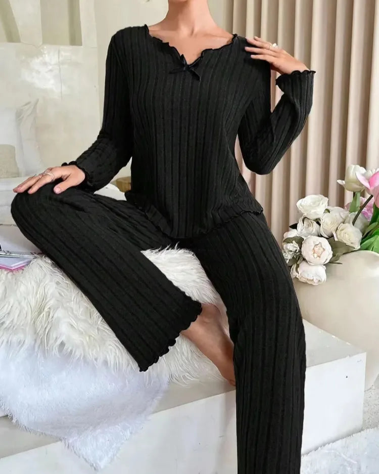 Geribbelde pyjamaset met lange mouwen