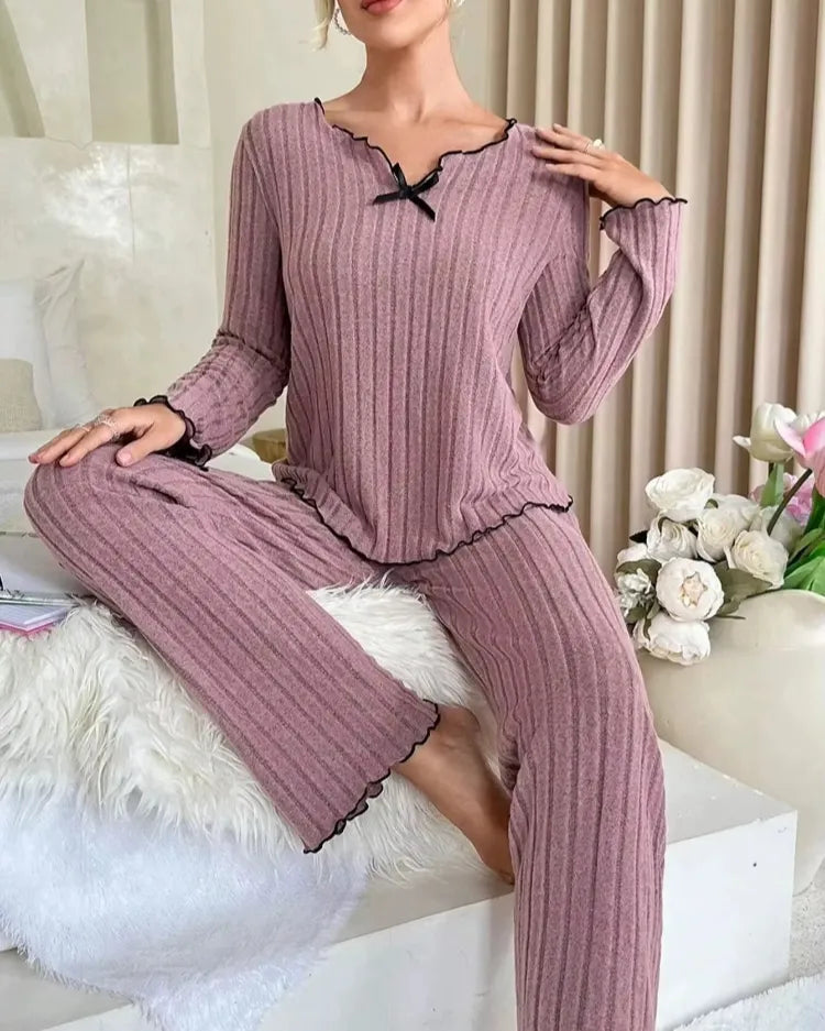 Geribbelde pyjamaset met lange mouwen