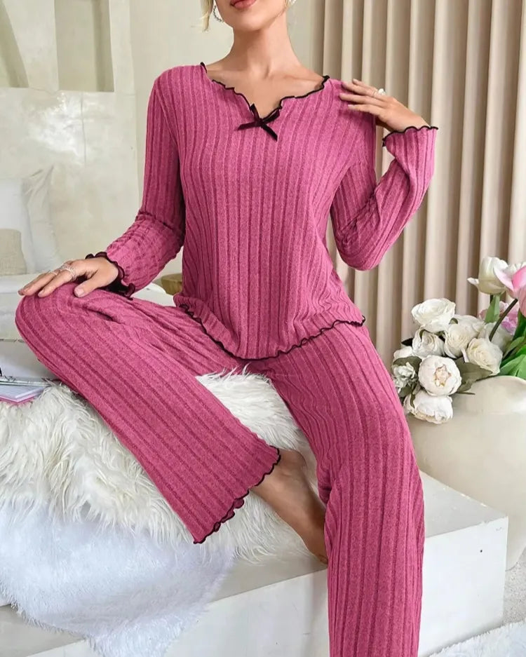 Geribbelde pyjamaset met lange mouwen