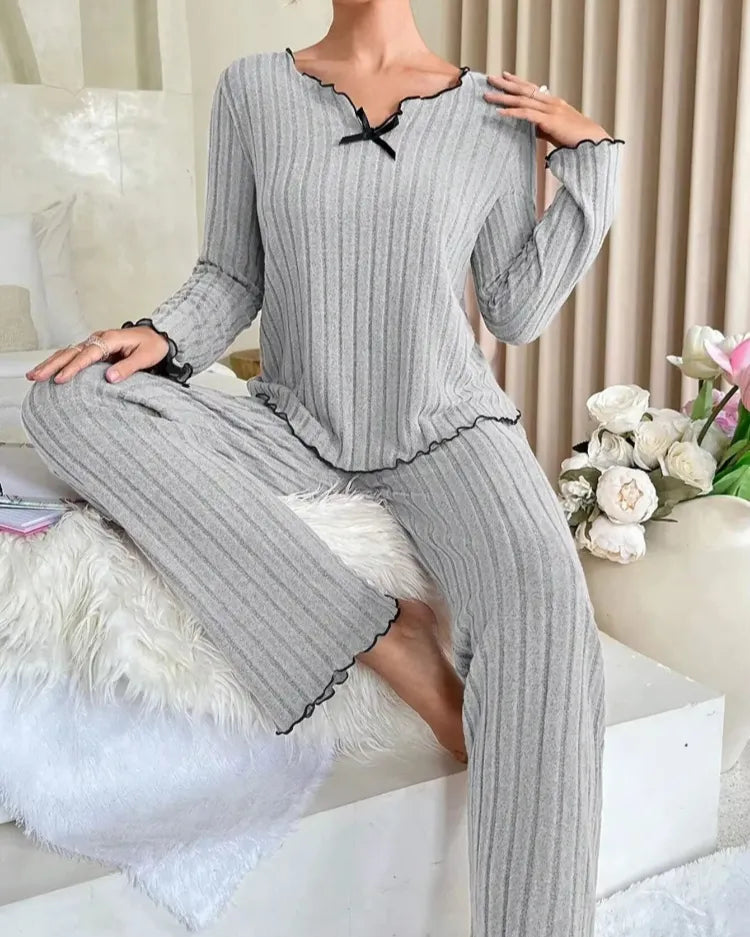 Geribbelde pyjamaset met lange mouwen