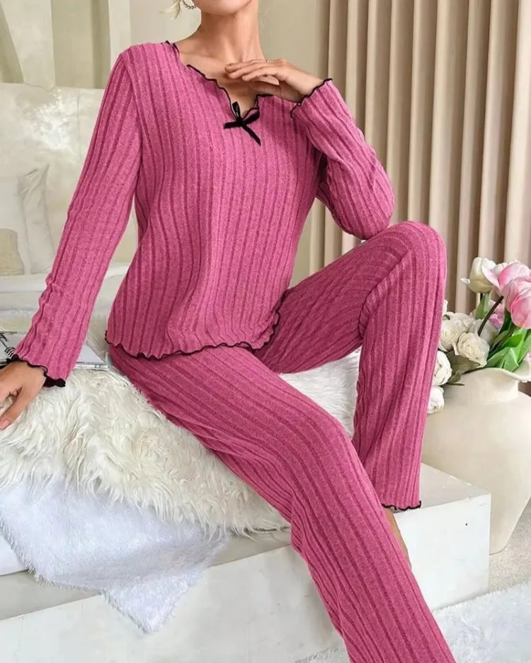 Geribbelde pyjamaset met lange mouwen