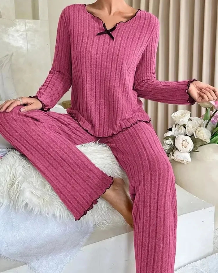 Geribbelde pyjamaset met lange mouwen