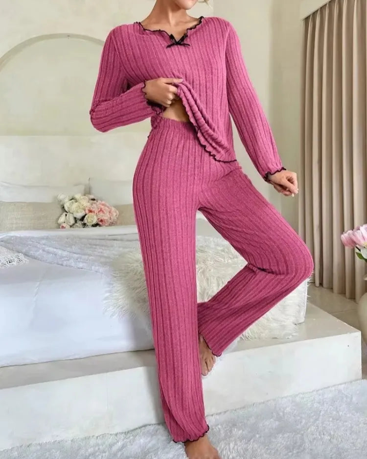 Geribbelde pyjamaset met lange mouwen