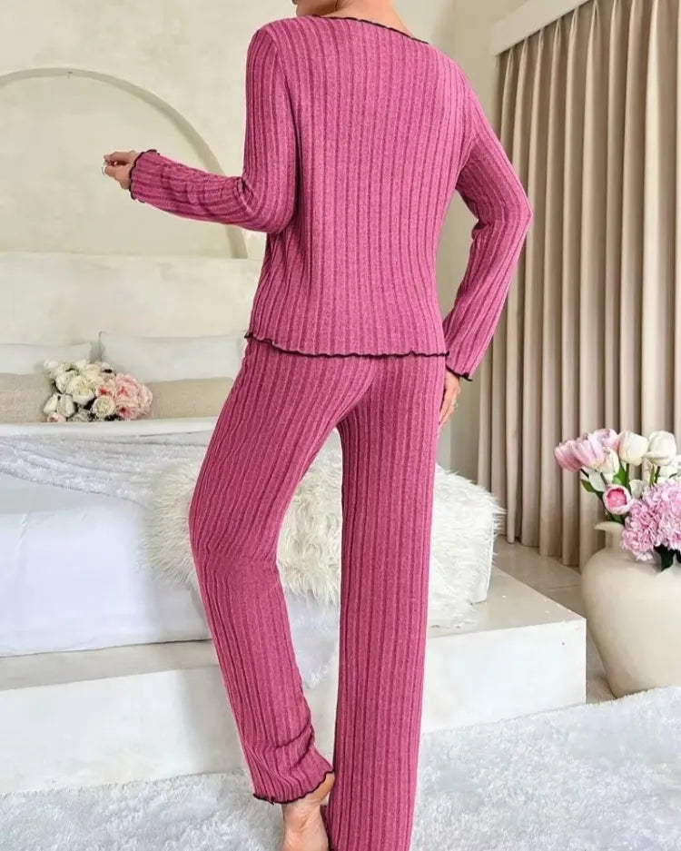 Geribbelde pyjamaset met lange mouwen