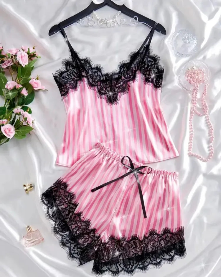 Satijnen Pyjamaset met Kanten Shorts
