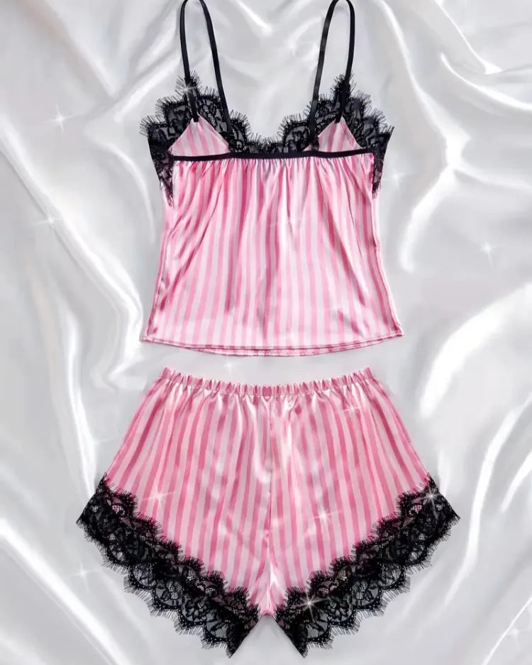 Satijnen Pyjamaset met Kanten Shorts