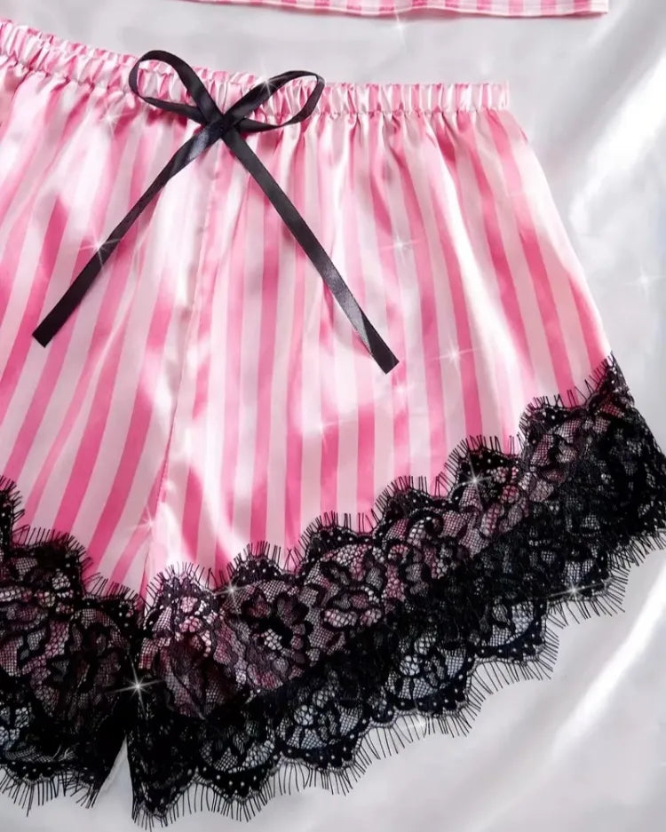 Satijnen Pyjamaset met Kanten Shorts