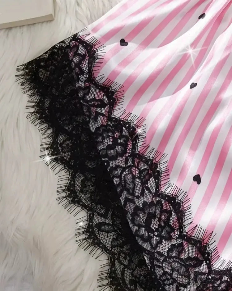 Satijnen Pyjamaset met Kanten Shorts