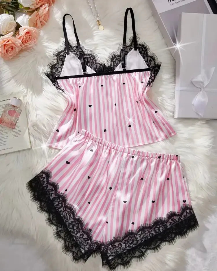 Satijnen Pyjamaset met Kanten Shorts