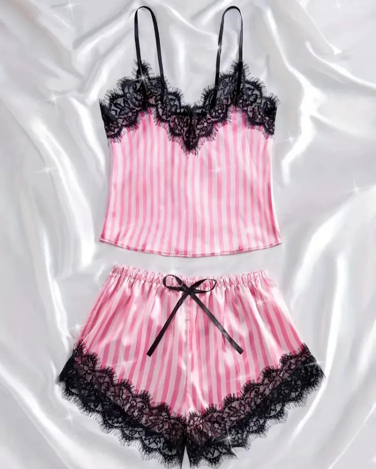 Satijnen Pyjamaset met Kanten Shorts