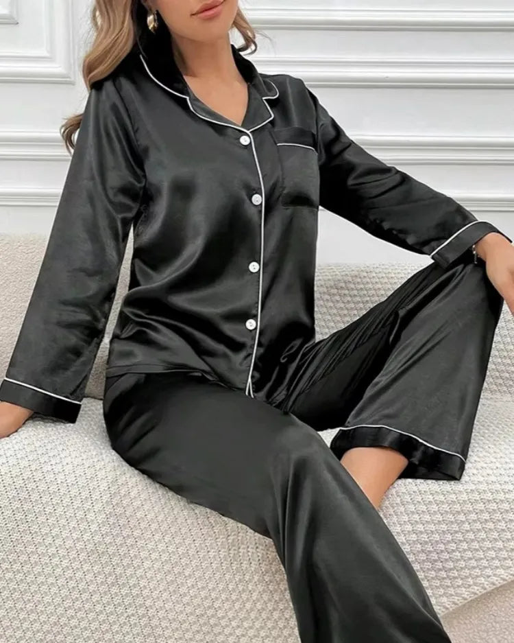 Satijnen Pyjama met Lange Mouwen