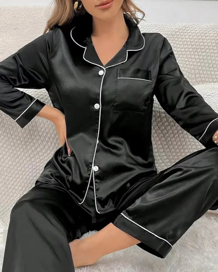 Satijnen Pyjama met Lange Mouwen