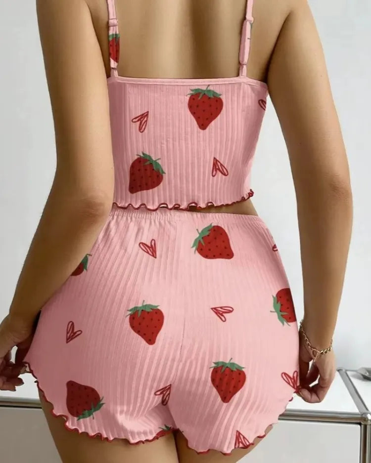 Zijden pyjamaset aardbei