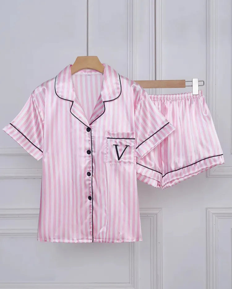 Gestreepte korte satijnen pyjama