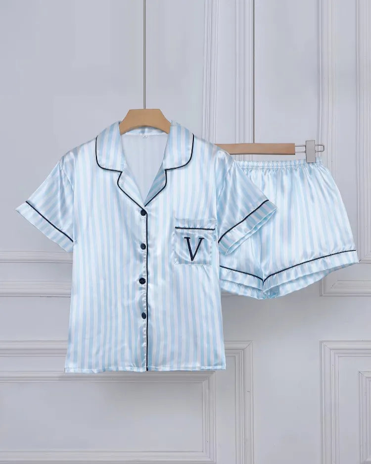Gestreepte korte satijnen pyjama