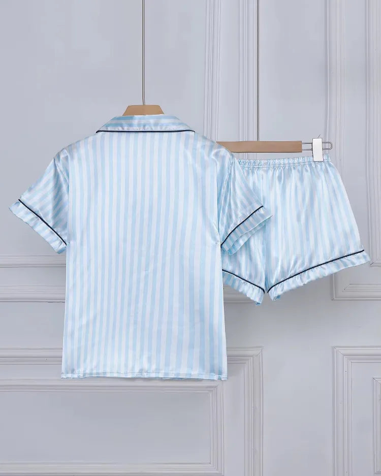 Gestreepte korte satijnen pyjama