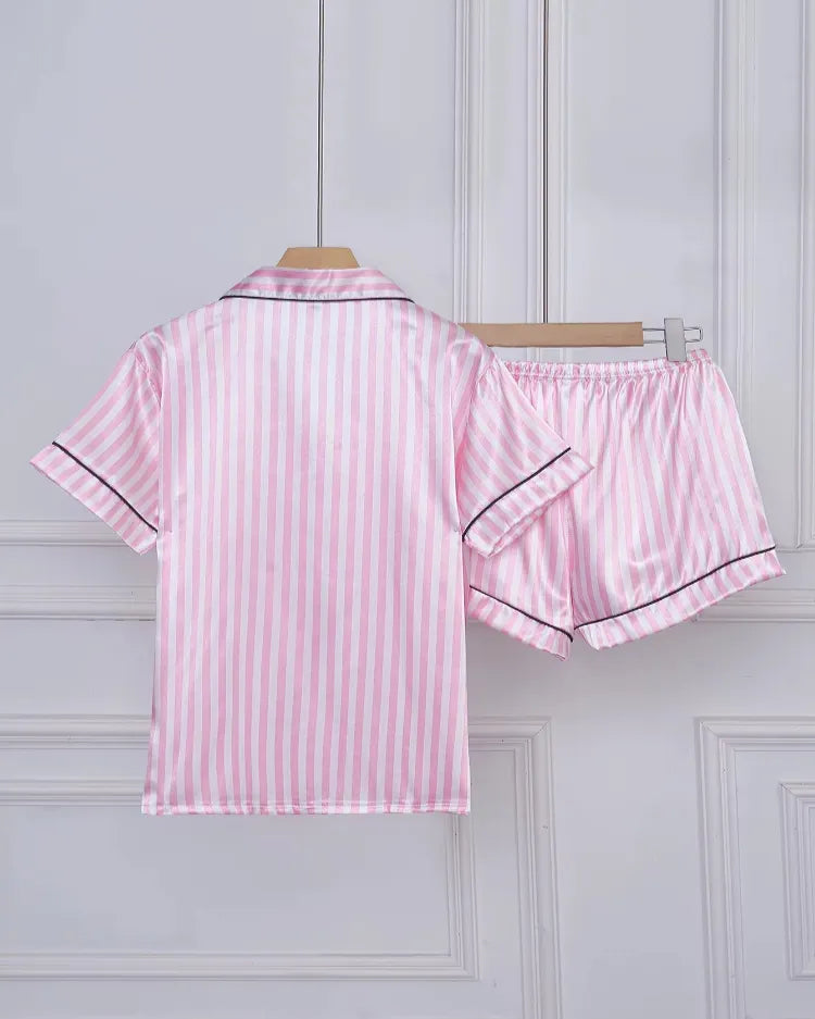 Gestreepte korte satijnen pyjama