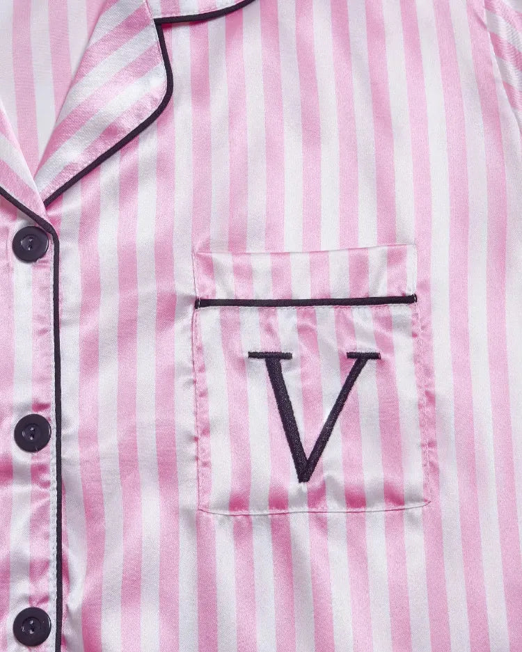 Gestreepte korte satijnen pyjama